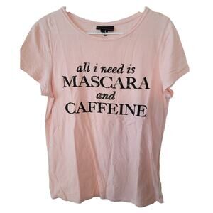 Buffalo Medium Graphic Tee Shirt All I Need Is Mascara Caffeine Glitter Pink